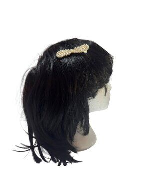 Pearl Beaded Hair Clip Bow Shaped Gold Metal Snap Barrette Elegant Accessory